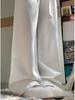 Women's White Wide-Leg Jeans, 2025 Spring/Summer, Pleated High-End, Loose Drapey Full-Length Pants.