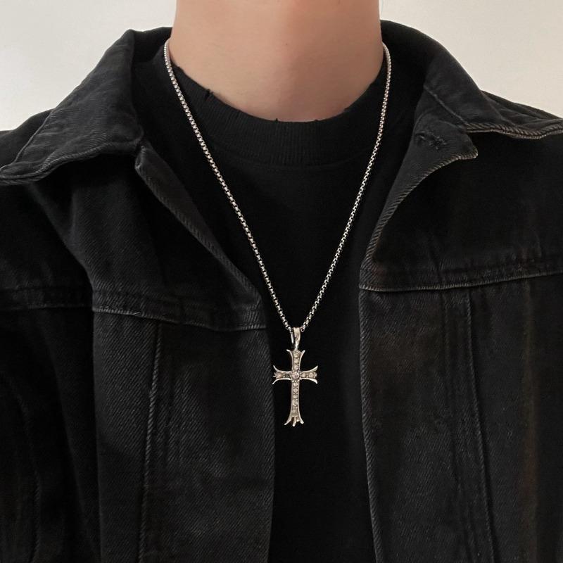 Long non-fading cross necklace hip-hop men's trendy sweater chain niche design sweater chain women's design