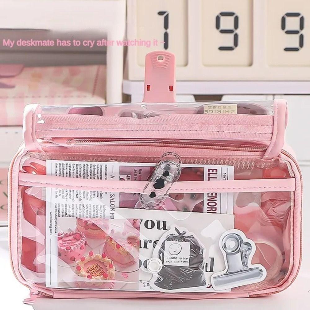 Multi-layer Transparent Pen Bag Zipper Stationery Box Transparent Pencil case  School