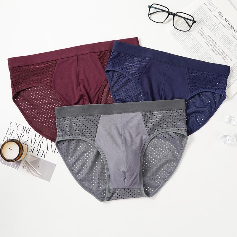 Men's Breifs Panties Boxers Male Hombre Breathable Mesh Ice Silk Men's Intimate Underpants Men Solid Color Underwear