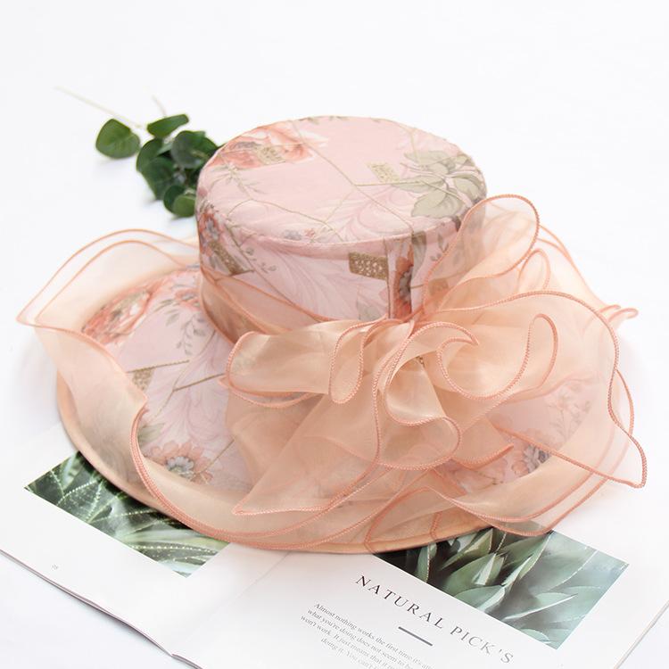 Chapeaux Chapeaux d'été en organza pour femmes Fleurs brodées Bords larges Chapeaux de mode Voyage et vacances Chapeaux de protection solaire