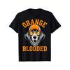 European Sizes Men's Black Orange Blooded Dog Graphic T-Shirt Soft Breathable Short Sleeve Crewneck Tee with Orange Lettering