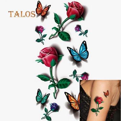 Tatouages ​​​​autocollants de tatouage de fleur de papillon d'art corporel coloré imperméable amovible 3D