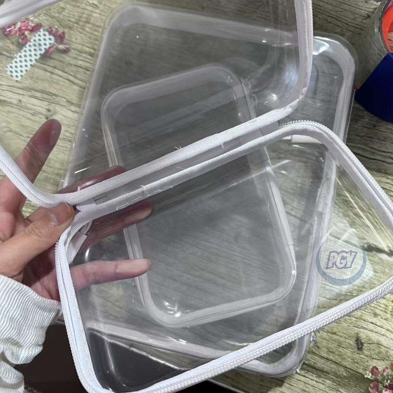 3pcs Transparent Zippered Storage Organizer Set Hard Plastic Bags Travel-Friendly Organizer for Cosmetics Crafts Office Supplies