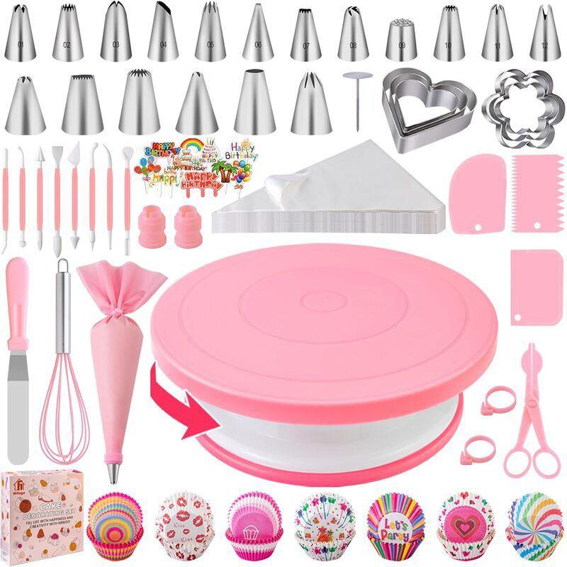 285-Piece Cake Decorating Kit With Rotating Turntable Piping Tips Disposable Bags Home Bakery Pastry Art