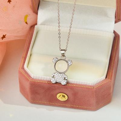 Cute Cartoon Full Diamond Teddy Bear White Jade Necklace with A Sweet and Girlish Vibe, Collarbone Chain with A Niche Feel