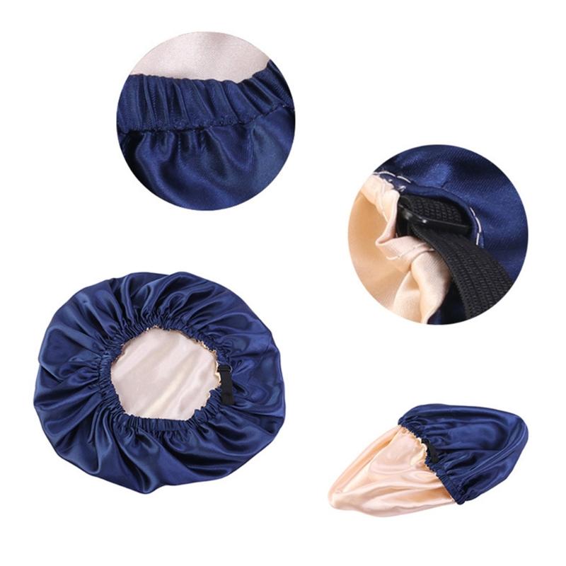 Satin Bonnet Beanie Hat Double Layers Satin Dome Cap for Head Wrap Cover with Neat Stitches Invisible Elastic Band