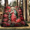 1pc Mary Floral Artwork Throw Blanket Polyester Fiber, Lightweight Flannel, Soft & Warm, All Season Use for Outdoor, Camping Digital Print