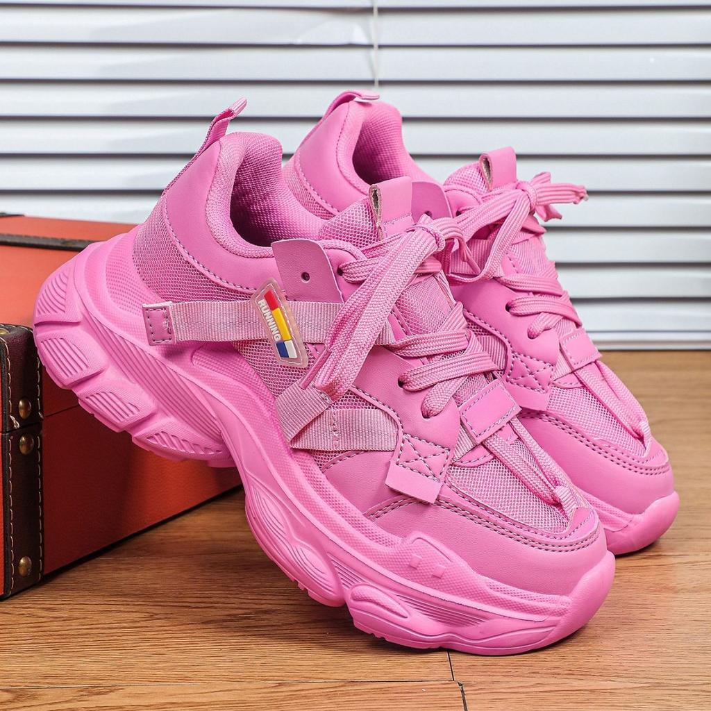 Trendy Chunky Shoes for Women Platform Casual Sneakers Mesh Walking Shoes Breathable Fashion Platform Dad Shoes Lace-up