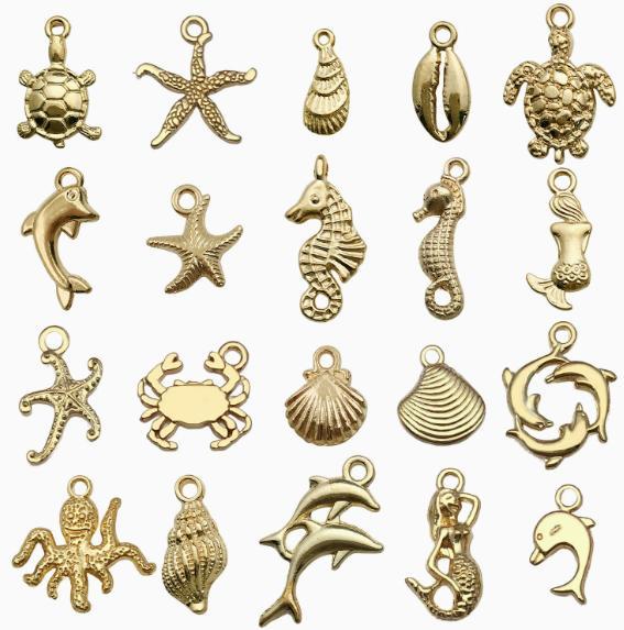 20-100pcs Ocean Zinc Alloy Pendants DIY Handmade Jewelry Accessories Sea Star Conch Turtle Jewelry Pendant Material Package