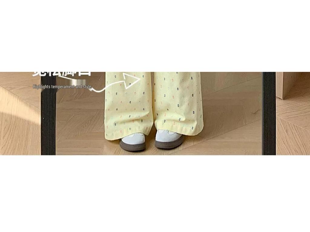 Yellow Drapey Polka Dot Wide-Leg Pants - Summer Casual, Petite, Loose Fit for Women