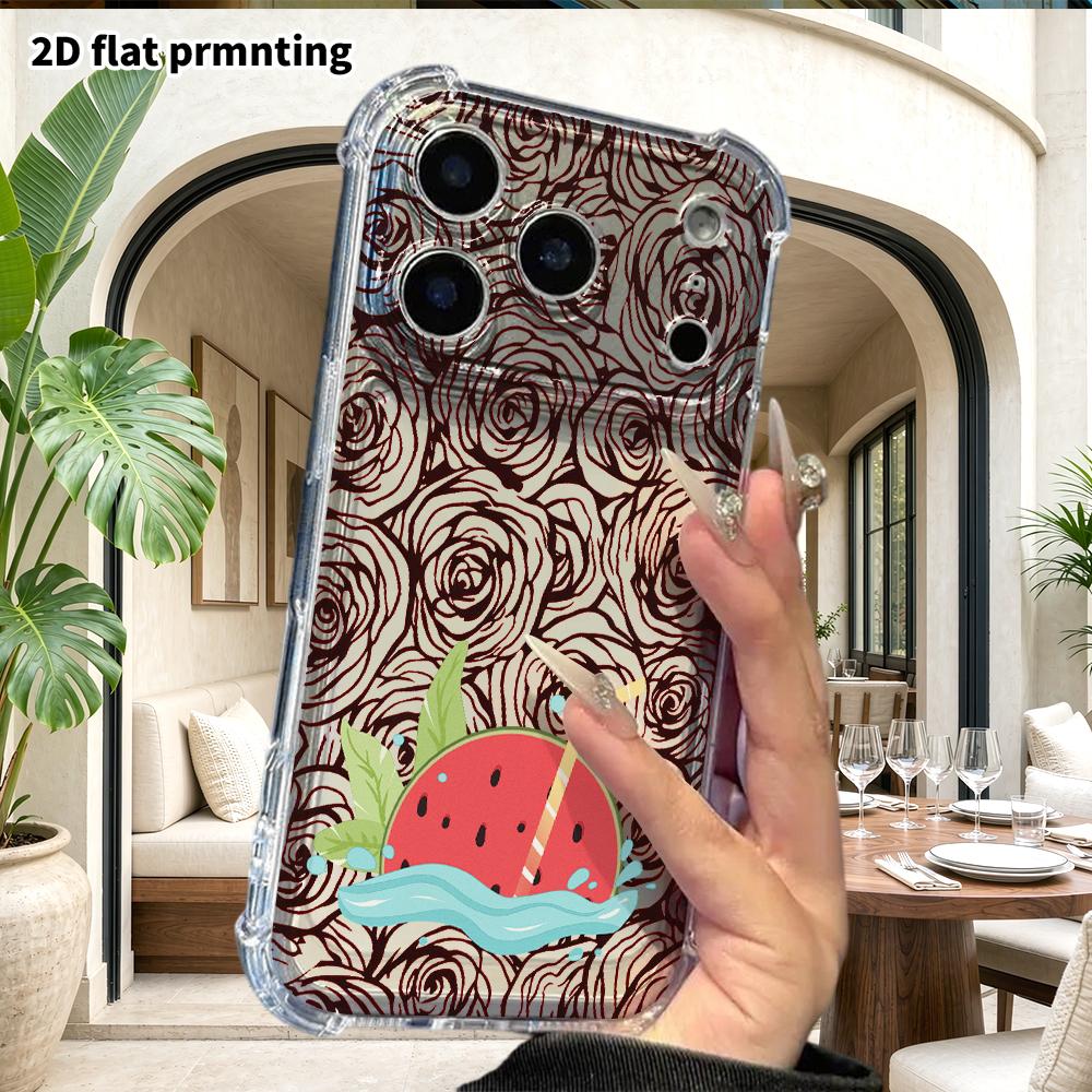 Phone Case: 2D Flat Design, Suitable for iPhone 18 17 16 15 14 13 Pro, Transparent Corner Protection Case, Watermelon Soda, Christmas and Halloween Gi