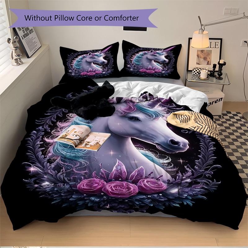 3pcs Unicorn Fantasy Artwork Duvet Cover Set -Includes 1 Duvet Cover and 2 Pillowcases, No Quilt Core, All-Season Home Decor  Yy251111163