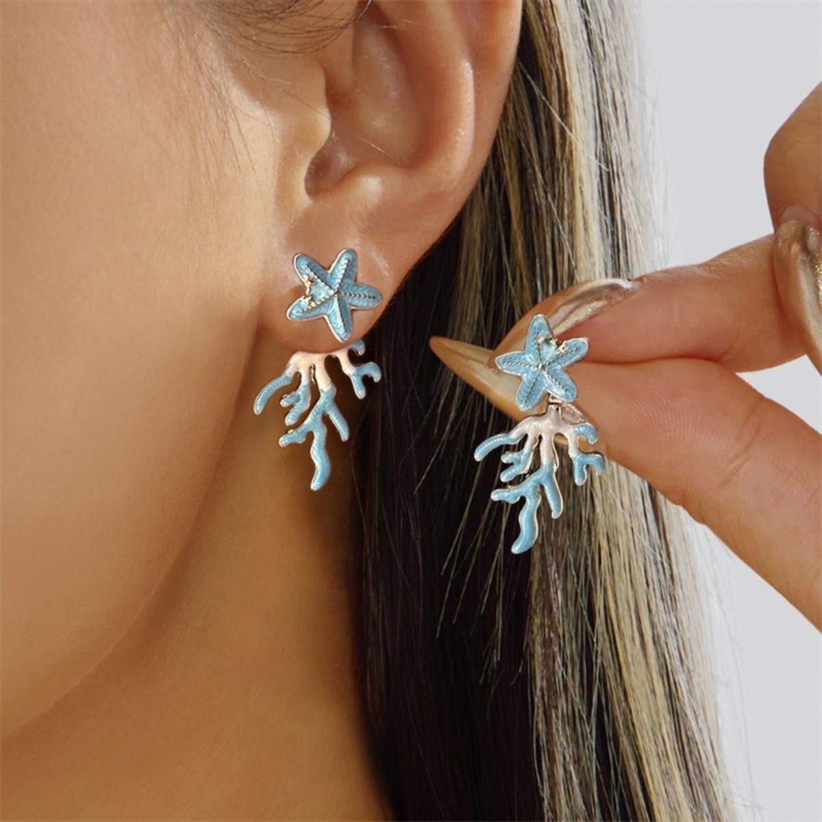 

Imitation Pearl Starfish Red Coral Shaped Drop Earrings For Women Men Boho Summer Beach Sea Star Shell Dangle Earrings Jewelry