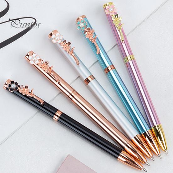 Exquisiter, einziehbarer, solider Schreibstift, bezaubernder Kunstperlen-Blumen-Clip-Kugelschreiber, Studentenbedarf