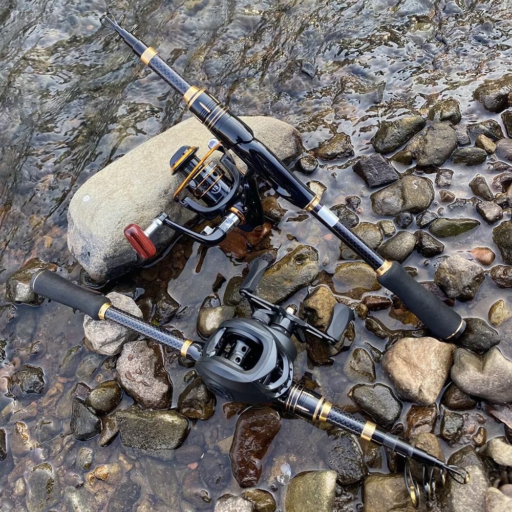 Combo Canna da Pesca Spinning Portatile Corta Telescopica Mini Canna da Mare Lunghezza Chiusa 41-42 cm Con Rapporto di Recupero 7.2:1/5.2:Kit 1 Ruota