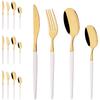 16Pcs Western Golden Cutlery Set Knife Fork Spoon Dinnerware Set Flatware Stainless Steel Silverware Party Kitchen Tableware