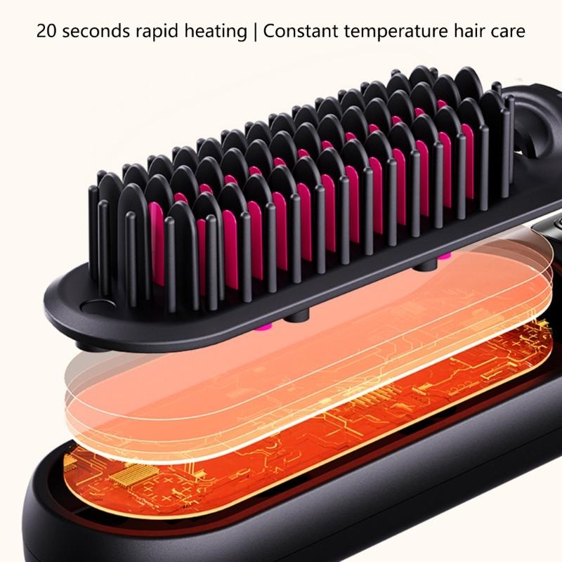 Cordless Hair Straightener USB Rechargeable Straightening Brush 4 Temp Settings Rechargeable Straight Hair Comb