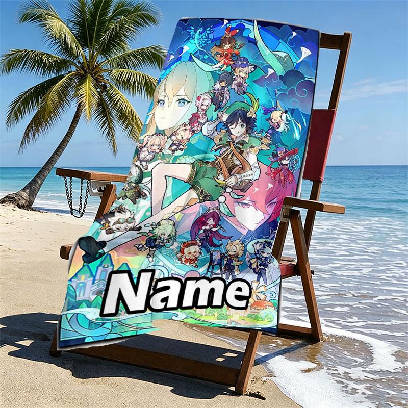 Custom Name Personalized Genshin Impact Print Beach Towel, for Trip Camping Beach Party Home Decor, Birthday Gift for Family & Friends