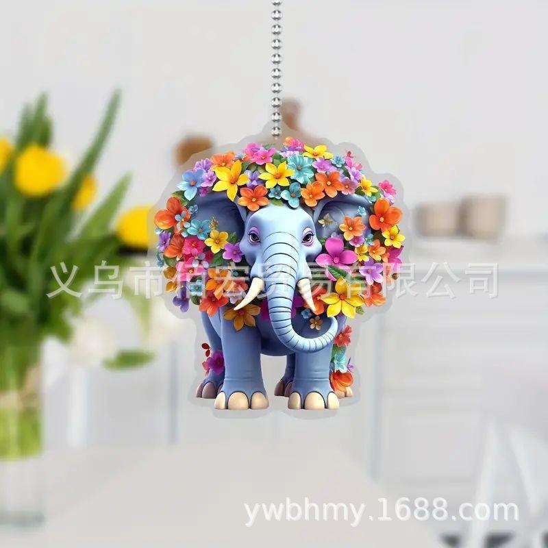

Versatile Acrylic Elephant Hanging Keychain Beautiful Car Interior Decoration Gift жовтий
