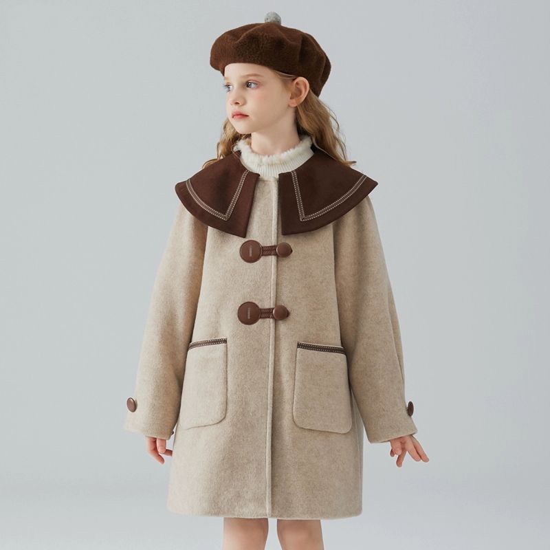 Girls' Woolen Coat, Loose School Style, Spring and Autumn Children's Woolen Coat, Winter Thickened Cotton-padded Coat