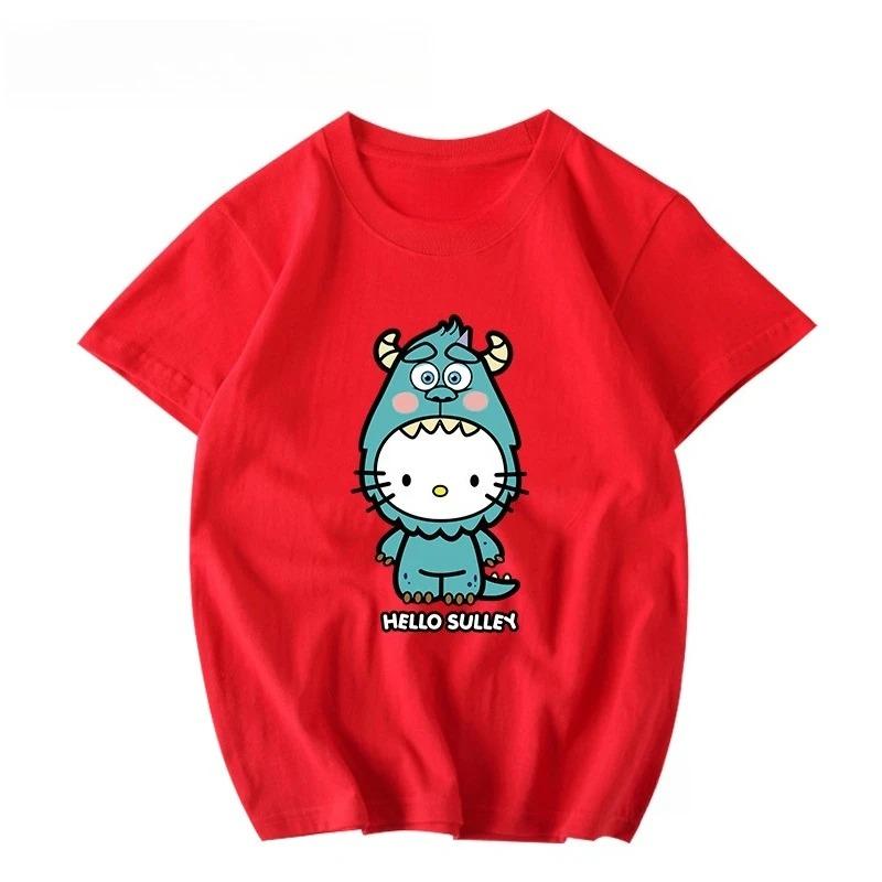 Women's New Cute Hello Kitty Pattern Printed Top Oversized Unisex Couple Trend Plus Size Loose Casual Short-sleeved T-shirt