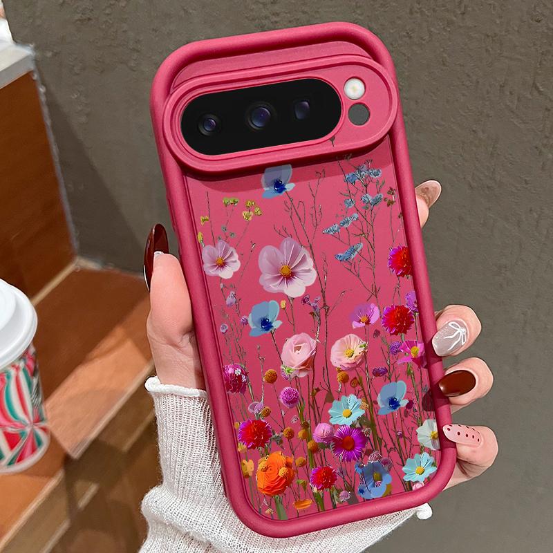 Vivid Flower Pattern Soft Matte Phone Case For Google Pixel 9 Pro XL 8 Pro 8A Rose Floral Print Shockproof Lens Protection TPU Bumper Cover
