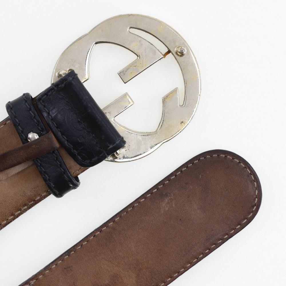 Gucci Interlocking Belt 114876 GG Black Sima Leather Mens Used