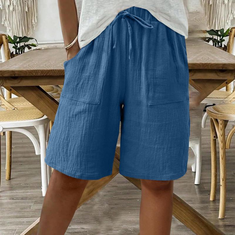 2026 Women s Summer Cotton Linen Tie-Up Loose Capris Extra Large