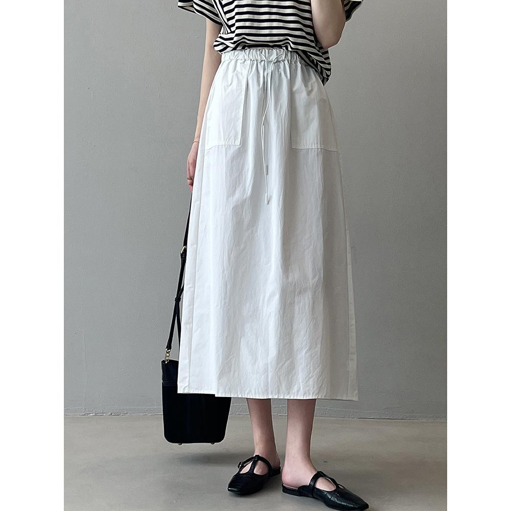 

Винтажная рабочая полуюбка с высокой талией и двойным карманом, летняя женская эластичная юбка трапециевидной формы с завязками M белый