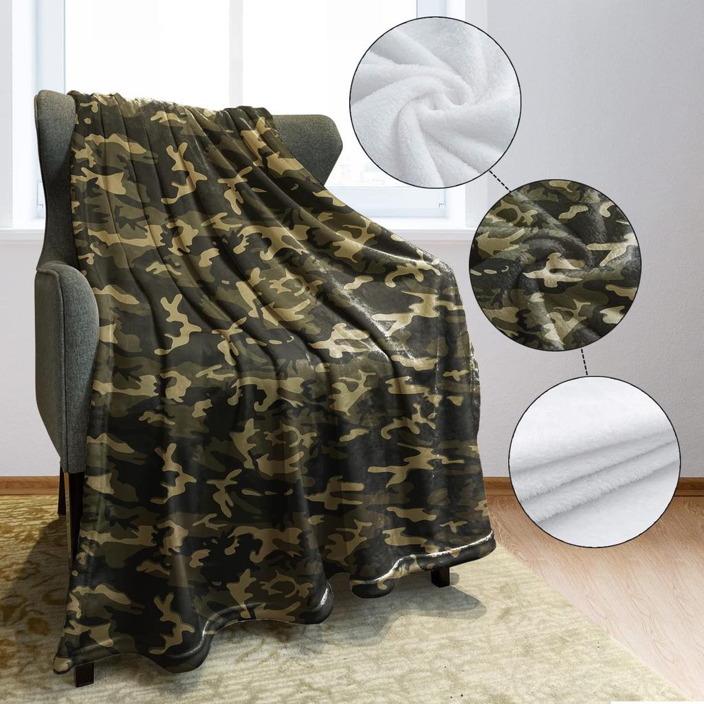 Camouflage pattern digital-printed polyester Bedroom velvet flannel soft sofa cover blanket Fleece soft cover blankets for beds