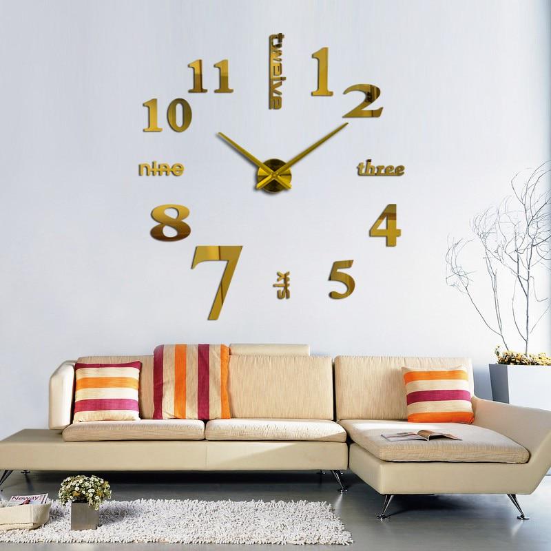 1Set Big Mirror Wall Clock Modern Design 3D Large Decorative Watch for Home Decor