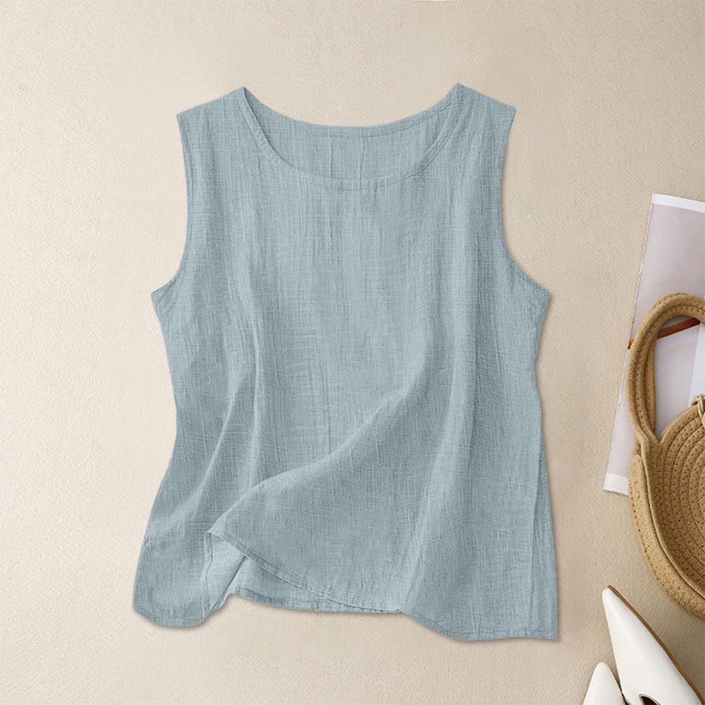 Women’s Textured Cotton Tank Top Crew Neck Sleeveless Relaxed Fit Casual Shirt Lightweight Summer Blouse for Daily Wear Work Travel Layering