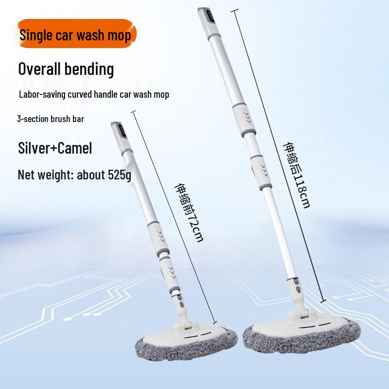 Retractable Car Wash Brush with Curved Rod - Soft Bristles for Scratch-Free Cleaning