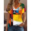 2025 Nuova T-shirt da Donna a Righe a Quadri Stampa 3D T-shirt Moda Donna Casual Scollo a V Manica Corta Top Magliette Abbigliamento Femminile Quotidiano