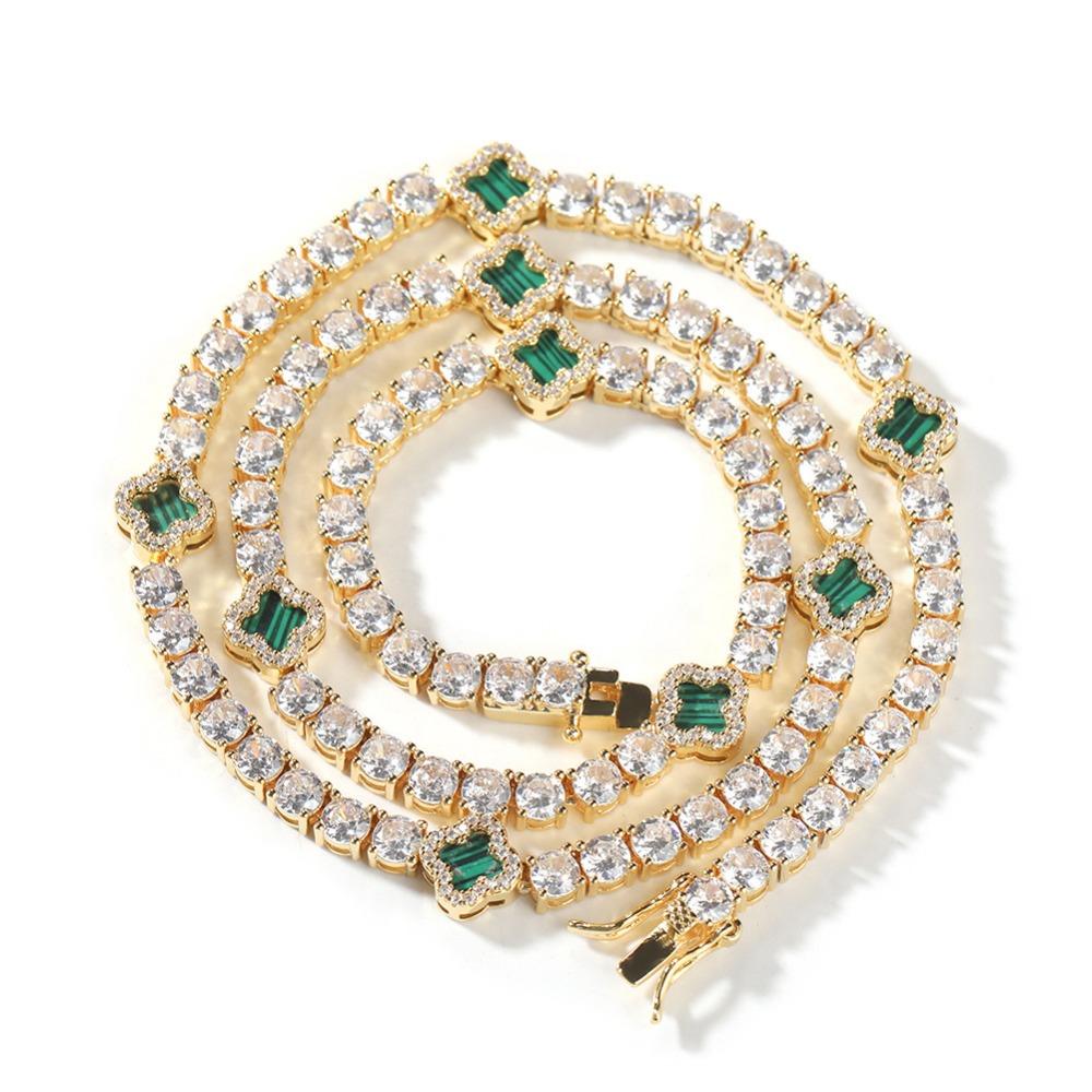 Wind Clover Diamond Tennis Chain Necklace Women's Delicate Premium Clavicle Chain Accessories Summer