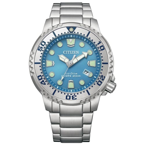 Citizen Promaster Eco-Drive Dive Watch, Waterproof, Light-Powered, 200m Diver, Marine Series, Ice Blue, BN0165-55L, Men's, Silver
