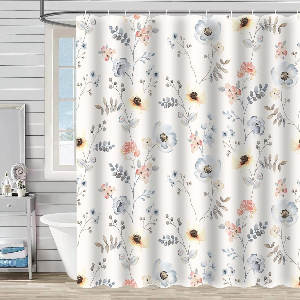 European Flowers, Birds, Plants Bath Curtains Waterproof Shower Curtain 3D Printing Bathroom Decoration with Hook Bath Screen