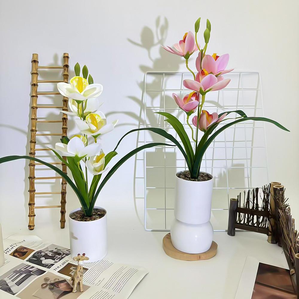 Cymbidium Rolfe Faberi Flusssteine Bonsai Simulierte Blume Topf Für Deko Hotel