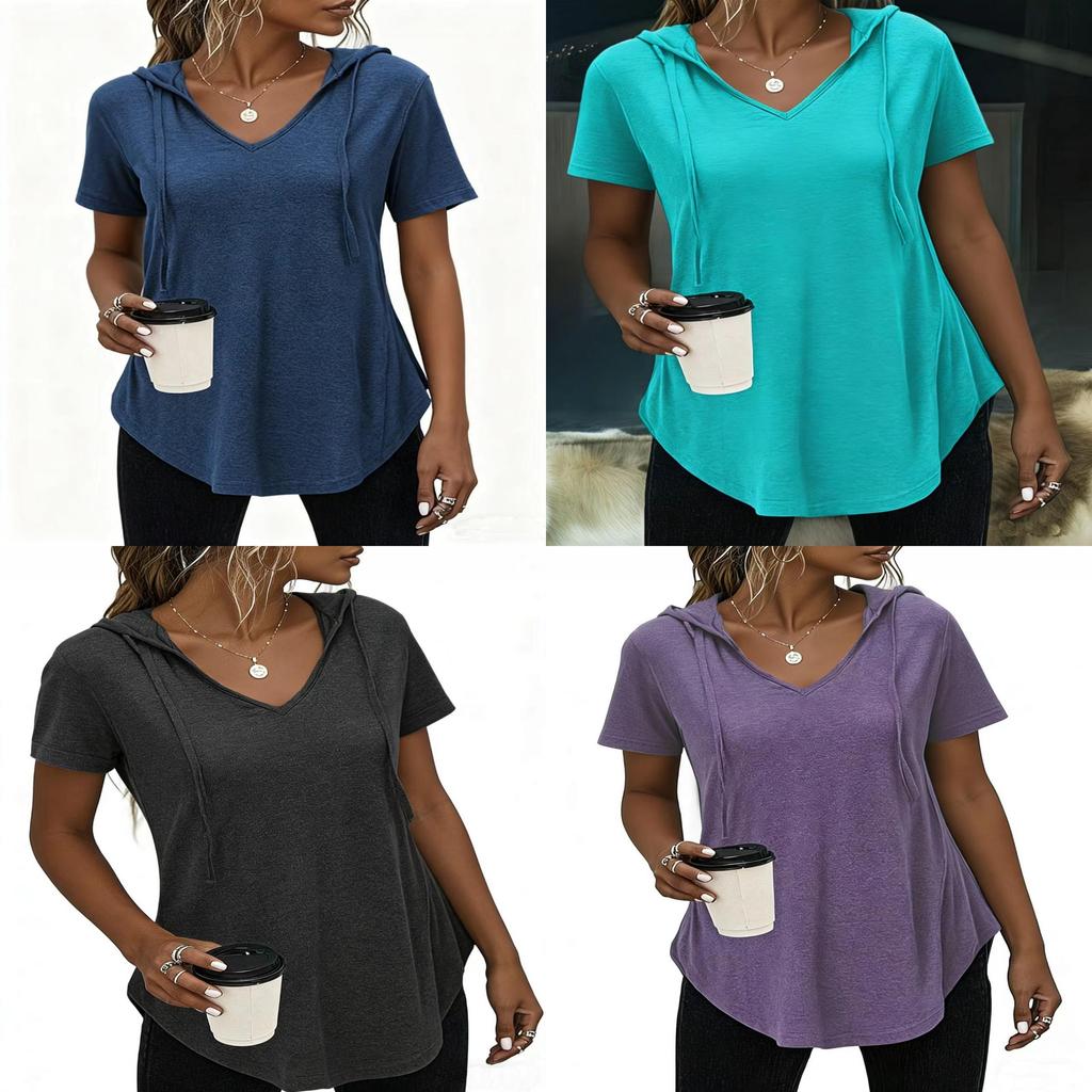 Cotton Short Sleeve Hooded T Shirt For Casual Spring Summer Womens Fitness Wear
