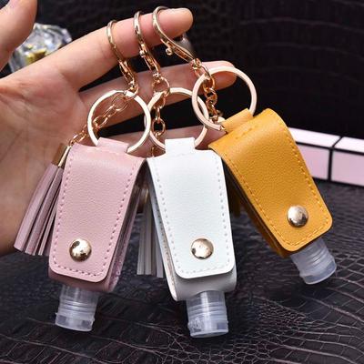 Hand Washing Gel Storage Bottle PU Leather Cover Empty Bottle Hand Sanitizer Holder Keychain Holder