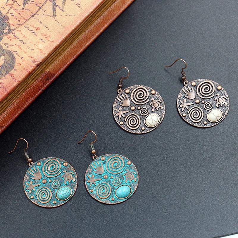 Retro Punk Style Earrings Alloy Round Pendant Earrings Women Jewelry