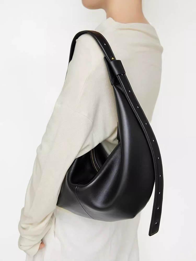 2026 New Women's Black Crescent Bag High Quality PU Leather Minimalist Underarm Shoulder Crossbody Dumpling Bag for Daily Use