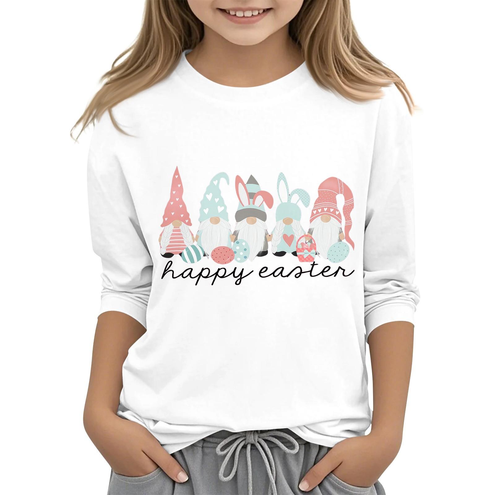 

Повседневная футболка с круглым вырезом и пасхальным принтом, с рукавами 7 точек для детей 160 белый