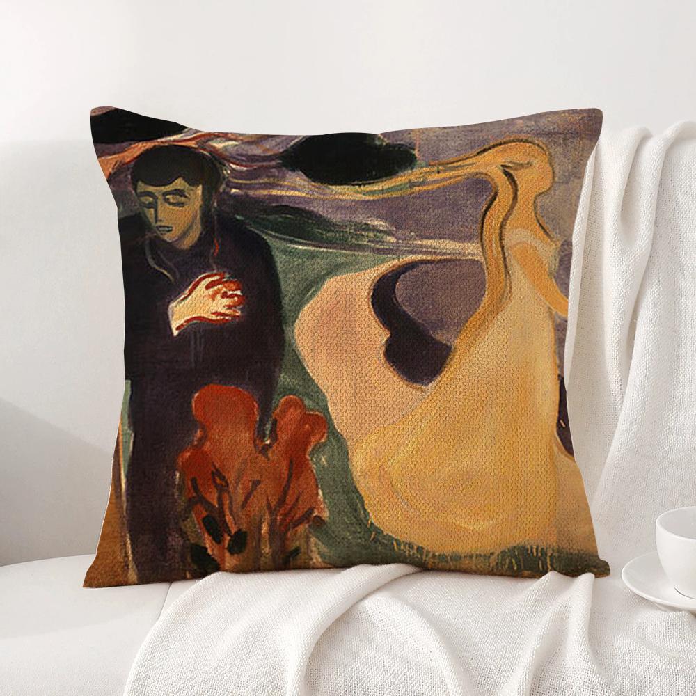 E-Edvard M-Munch Anxiety Cushion Cover Summer Coolness Linen Fabric Double-Sided Printing Pillow Case Sofa Home Decor Gift