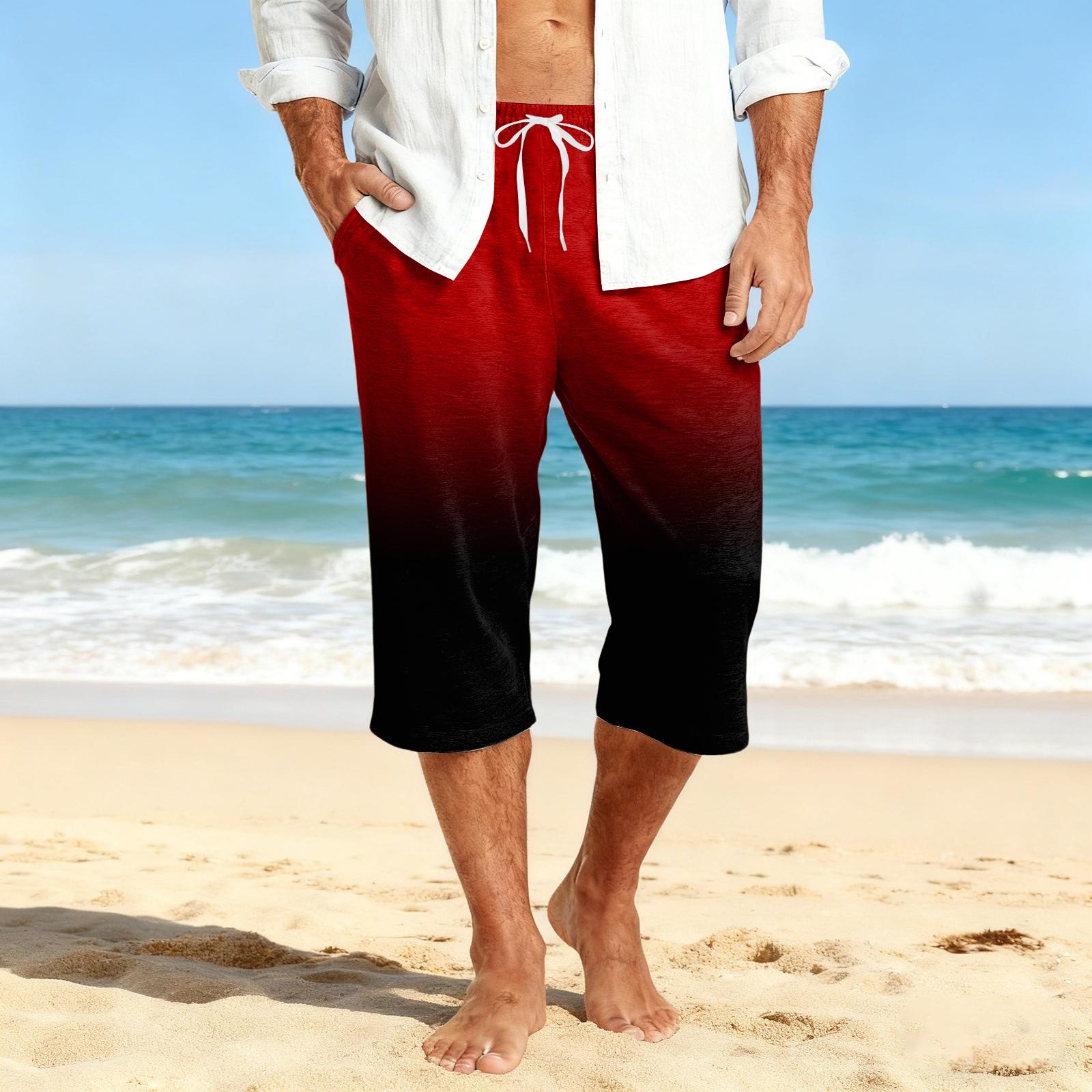 

Men s Casual Drawstring Cropped Shorts XL красный