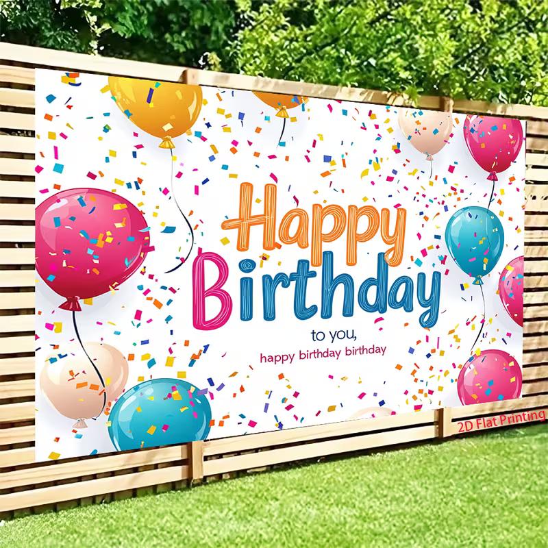 2D Vibrant Confetti Birthday Backdrop with Colorful Balloons for Birthday Party Photo Booth
