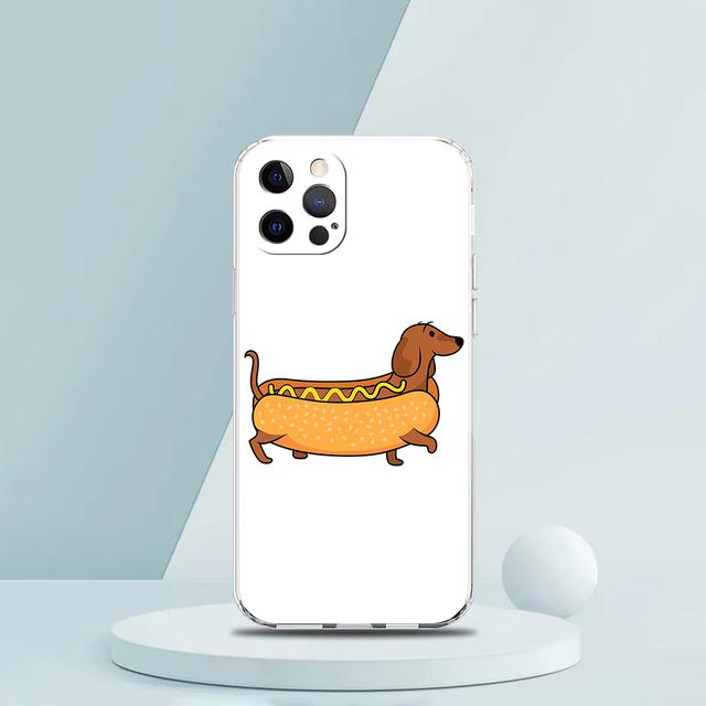 15 14 13 12 Mini 11 Pro Max XS X XR 7 8 Plus Clear Shockproof Silicone TPU Case for iPhone with Dachshund Sausage Dog Design