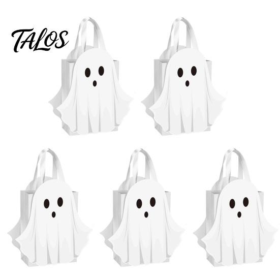 Small Gift Sacks for Classroom Prizes Halloween Ghost Cardboard Bag, Cute Candy Goodie Bags Foldable Trick or Treat Totes with Handle Birthday, Party