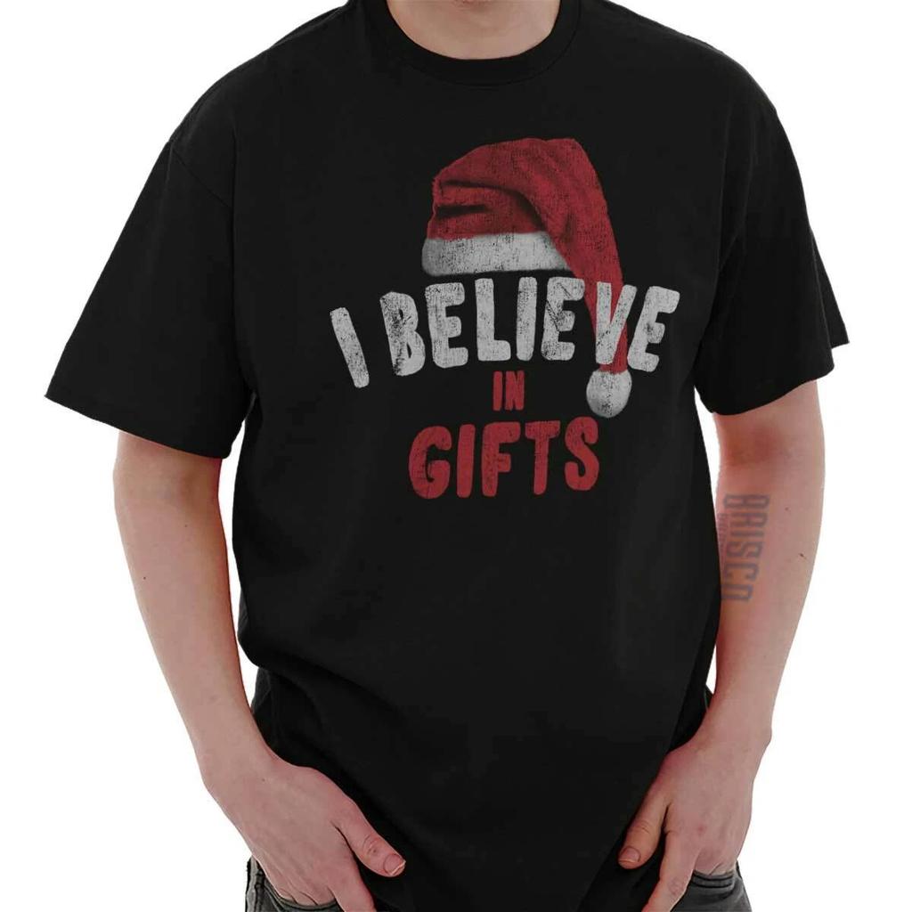 Christmas Santa Claus Hat I Believe in Gifts Womens or Mens Crewneck T Shirt Tee